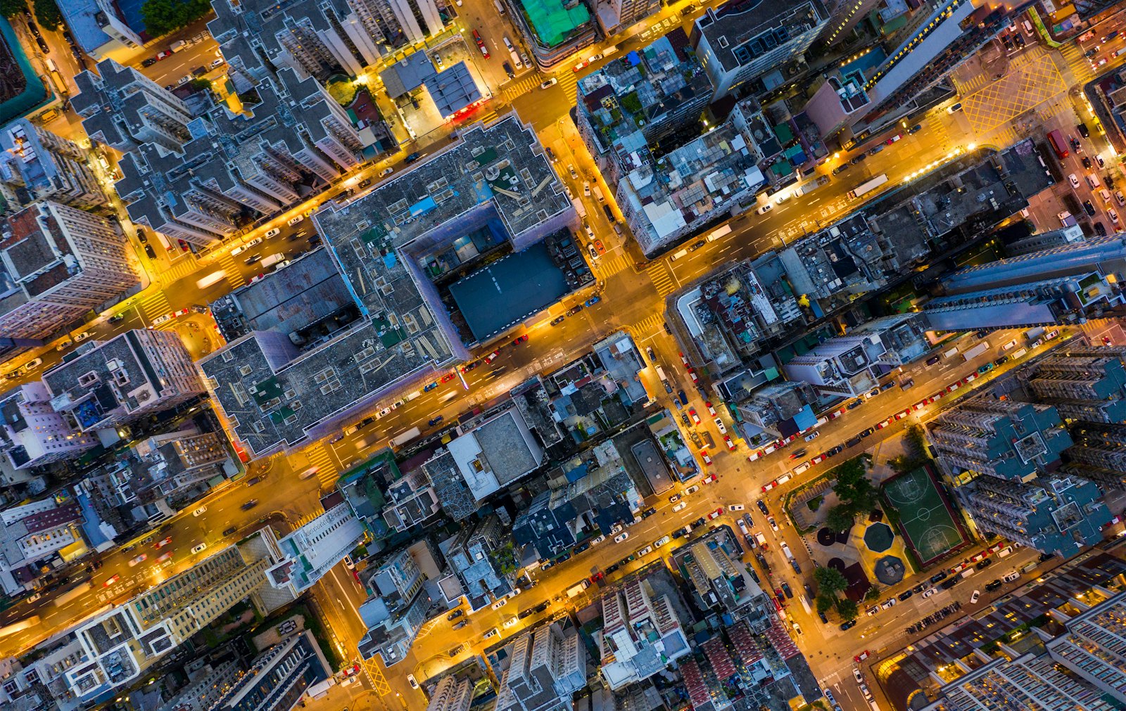 Aerial view city streets