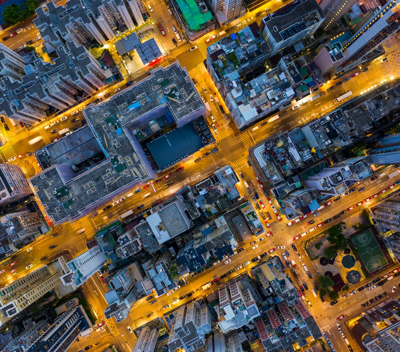 Aerial view city streets