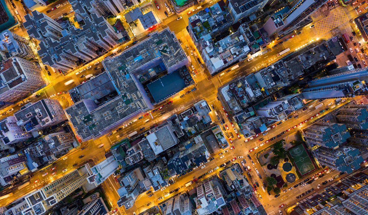 Aerial view city streets