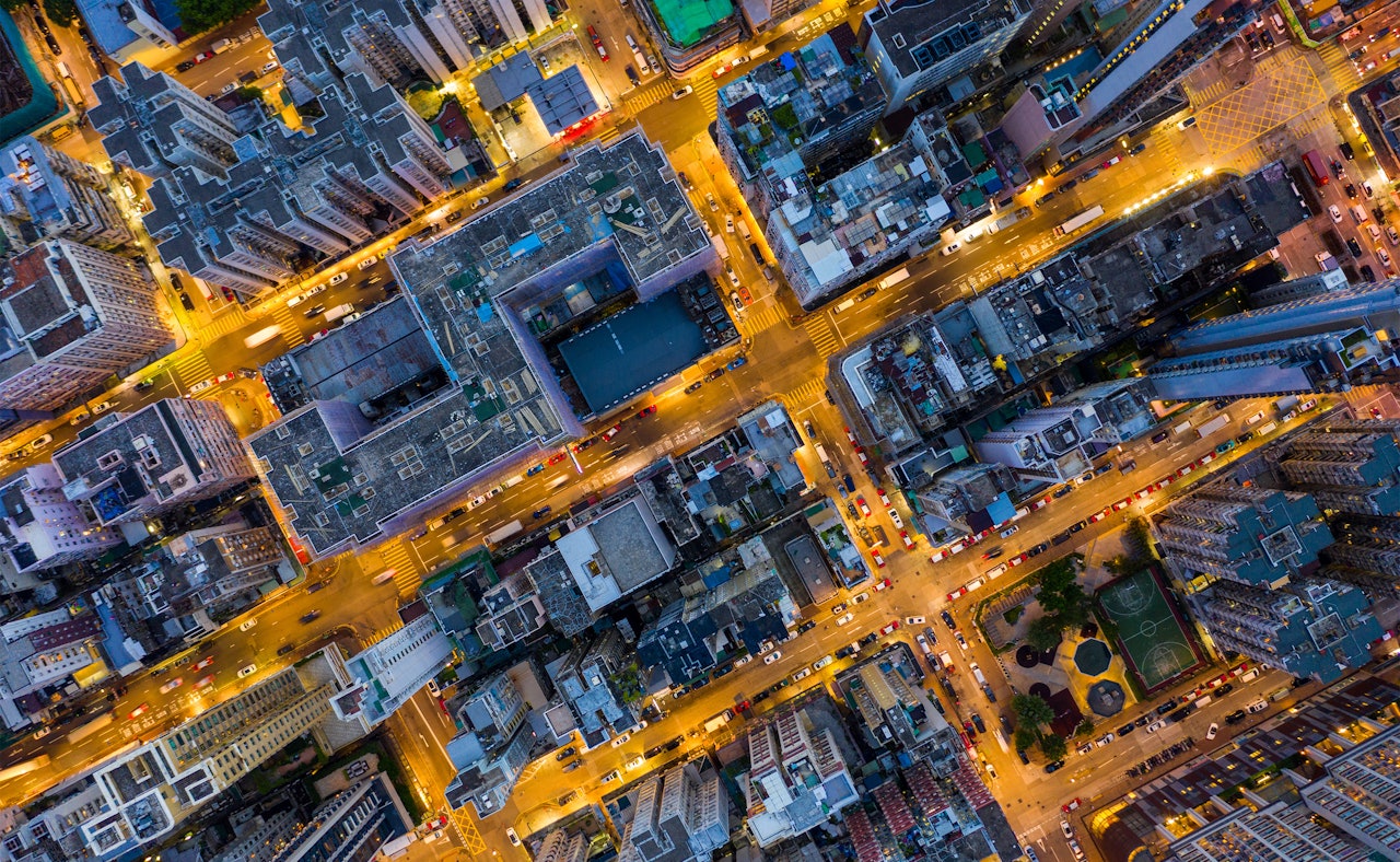 Aerial view city streets
