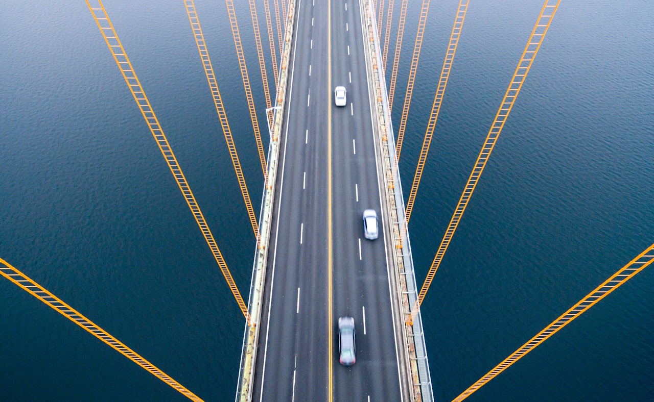Aerial view hanging bridge