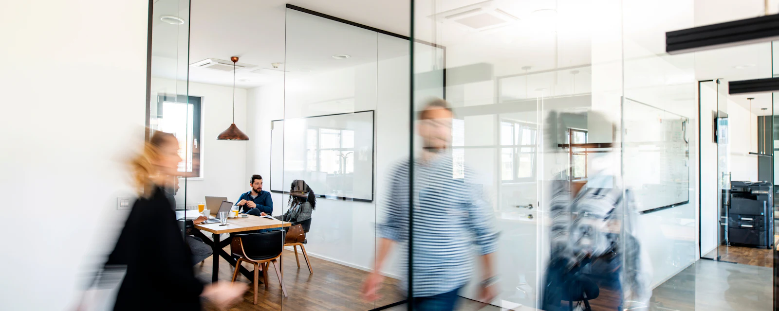 Meeting hallway glass walls