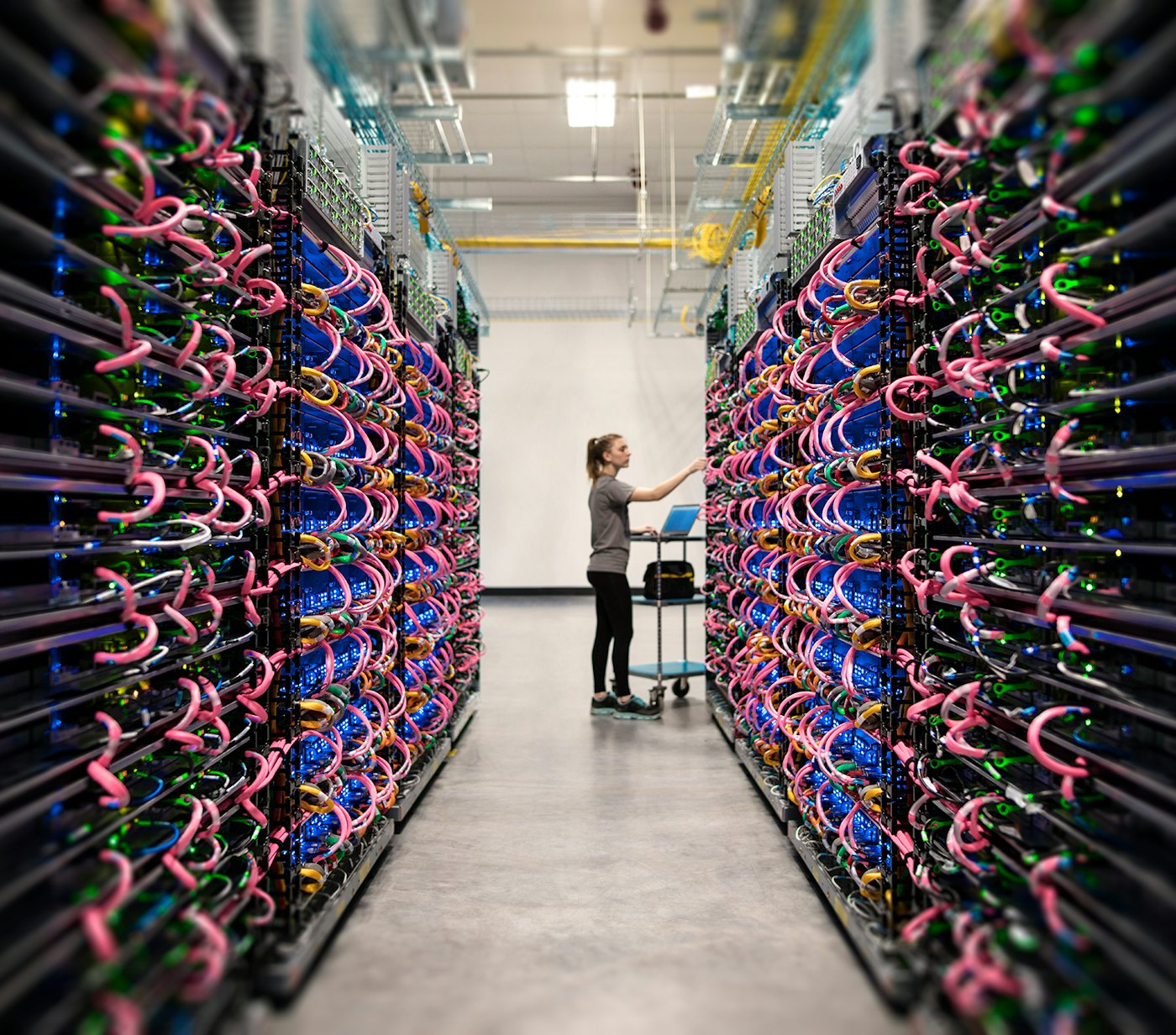 Woman working in datacenter