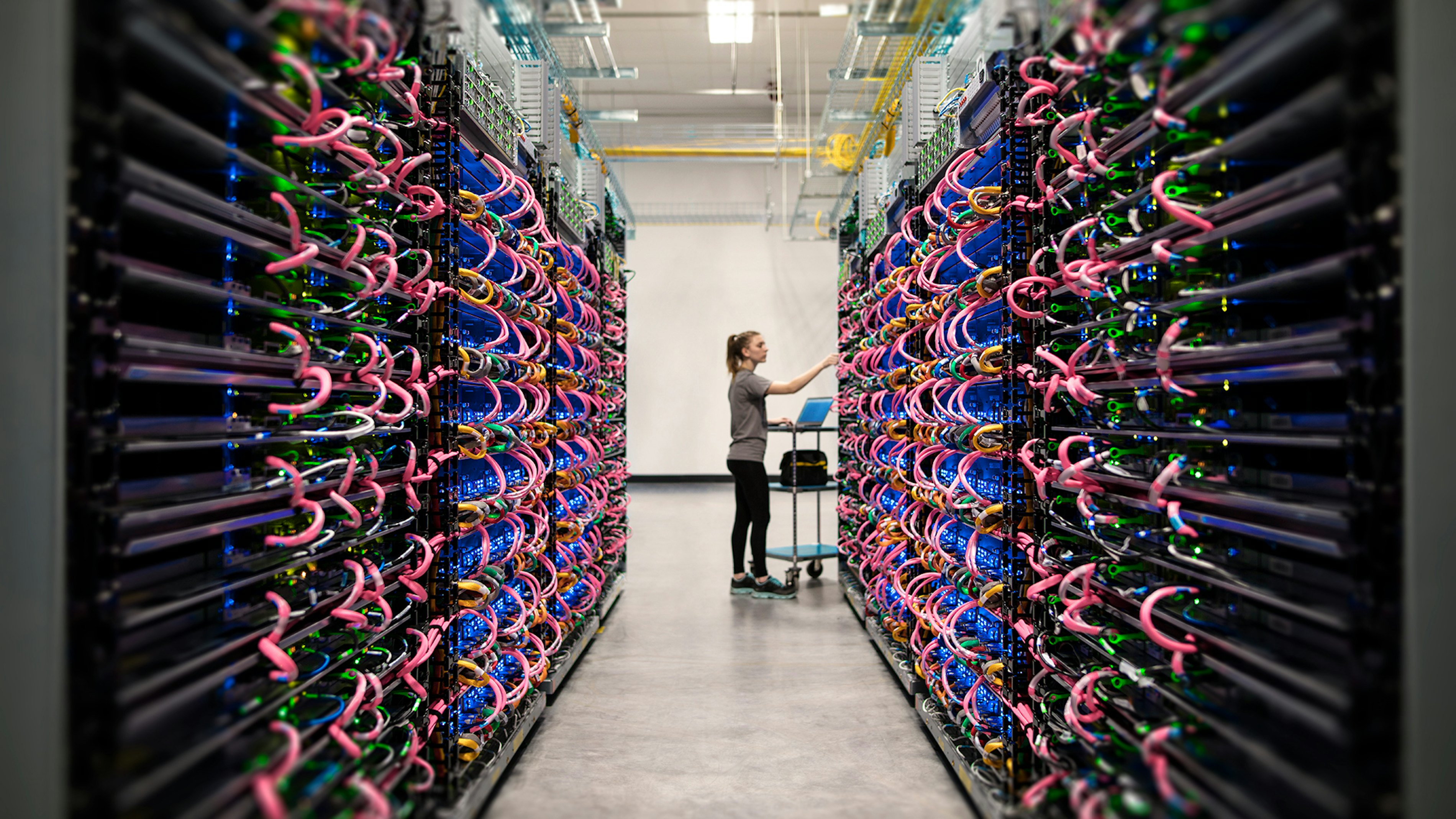 Woman working in datacenter