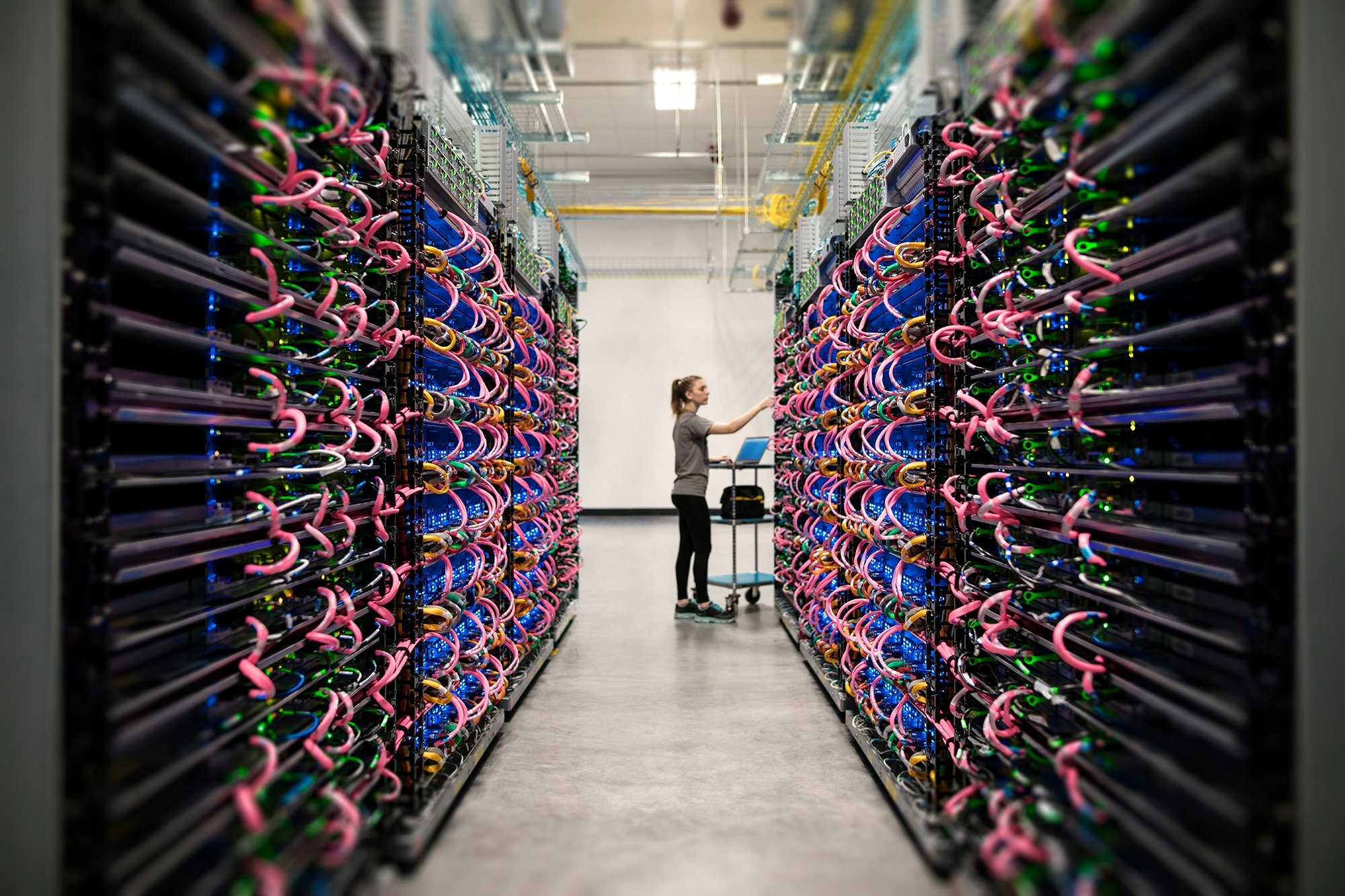 Woman working in datacenter