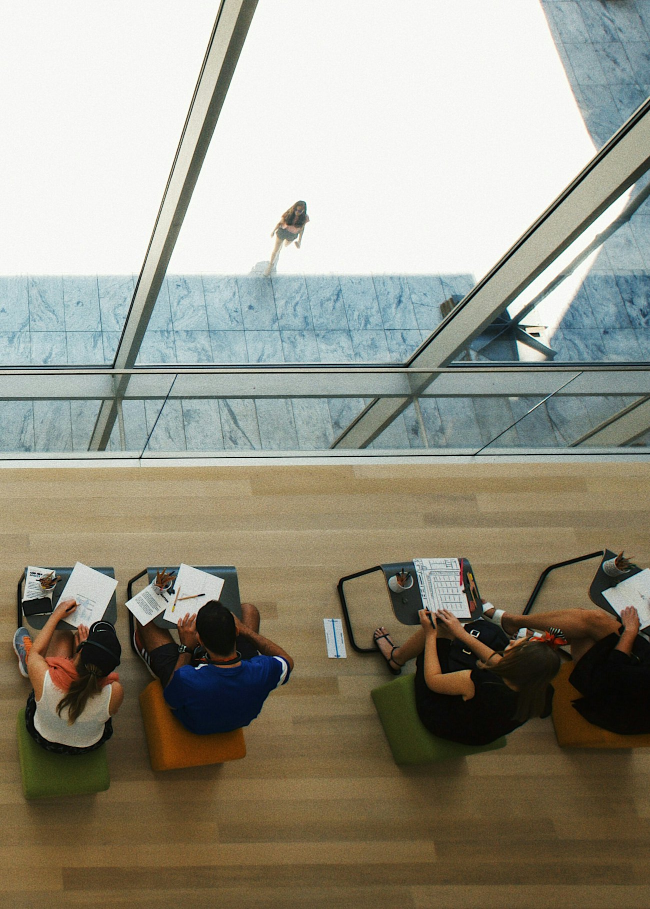 Seats large windows view on street