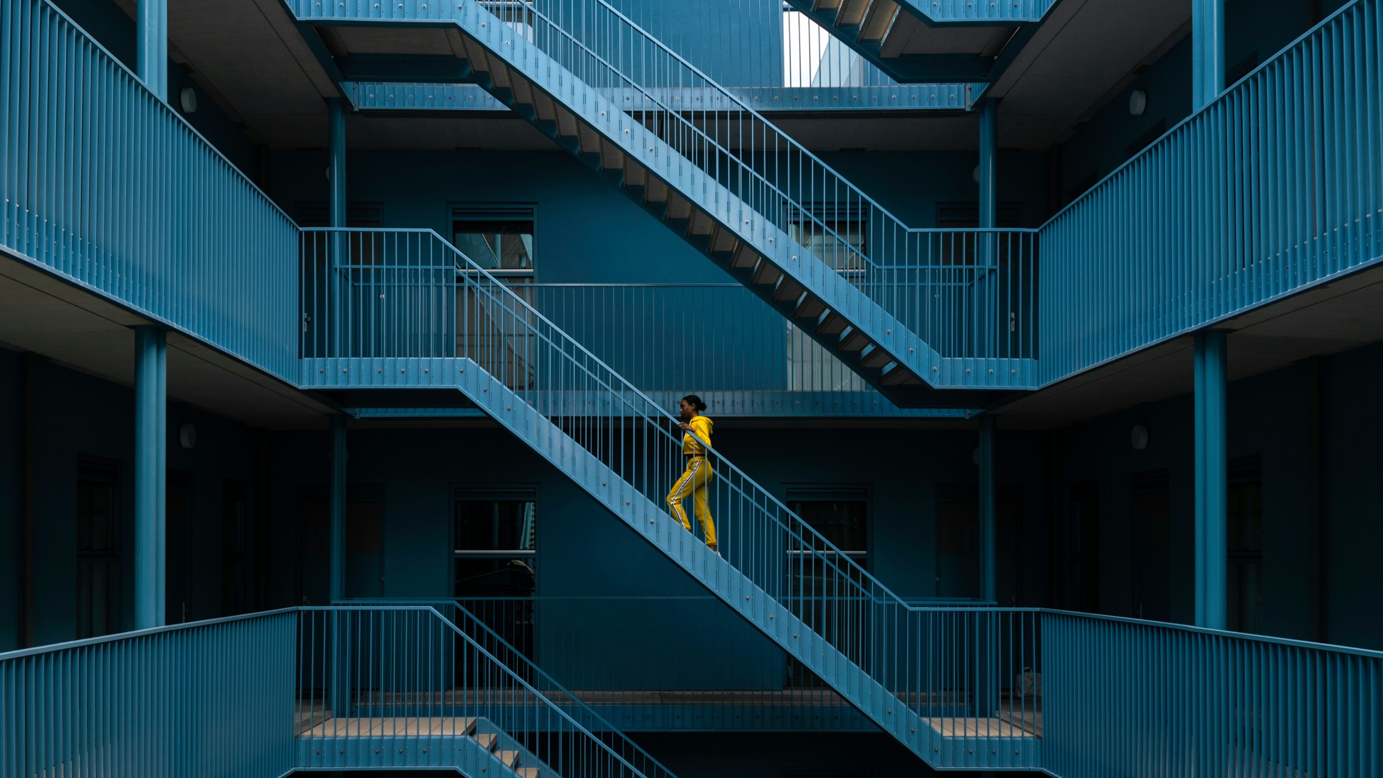 Woman going up stairway