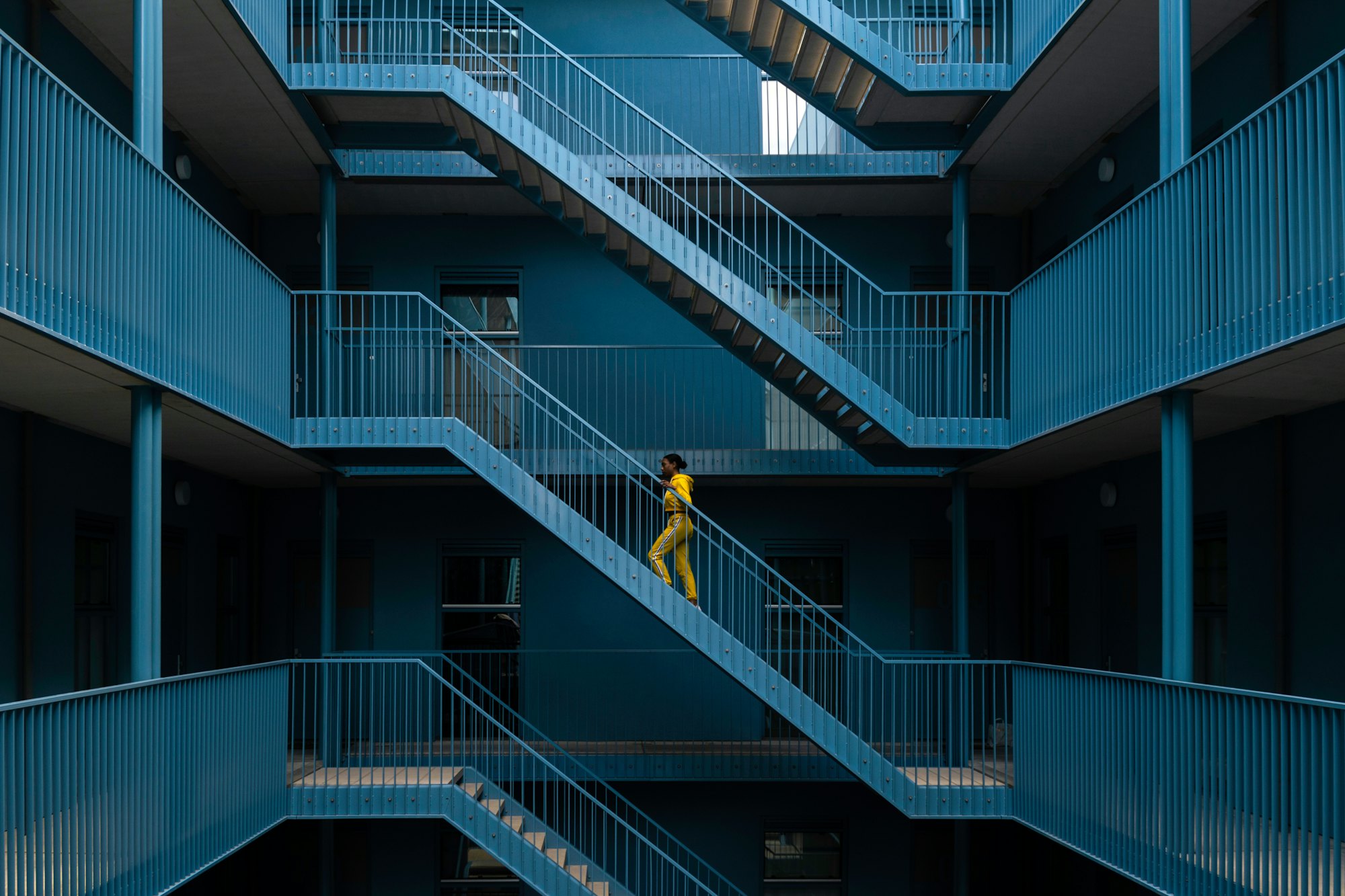 Woman going up stairway