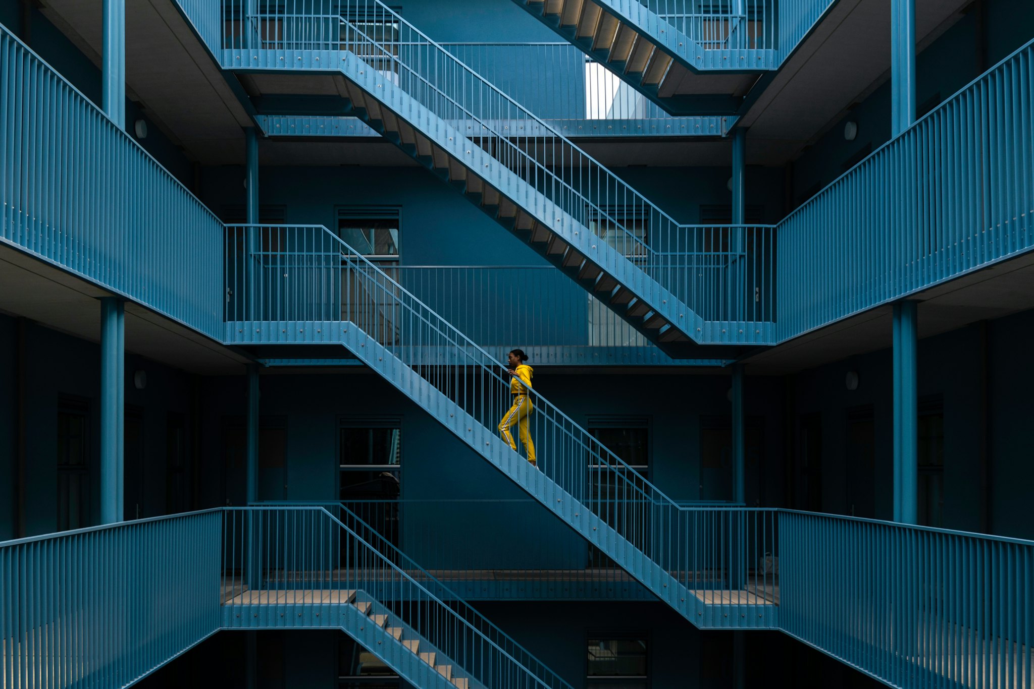 Woman going up stairway