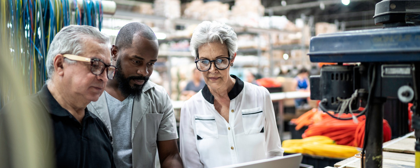Manufacturing employees factory laptop