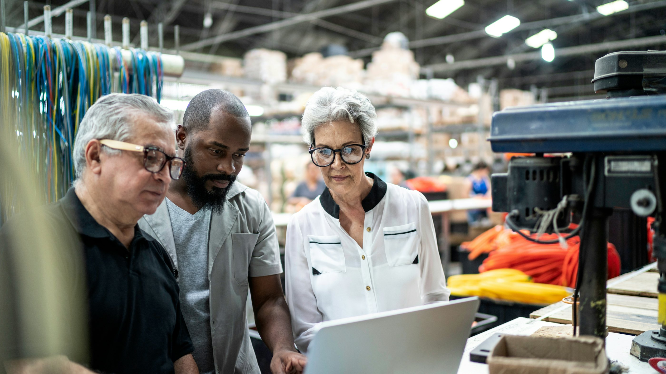 Manufacturing employees factory laptop