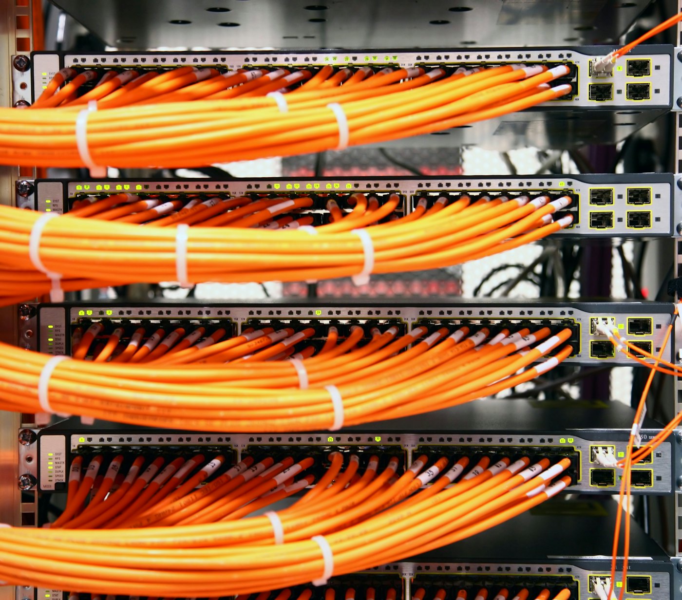 Orange network cables switches