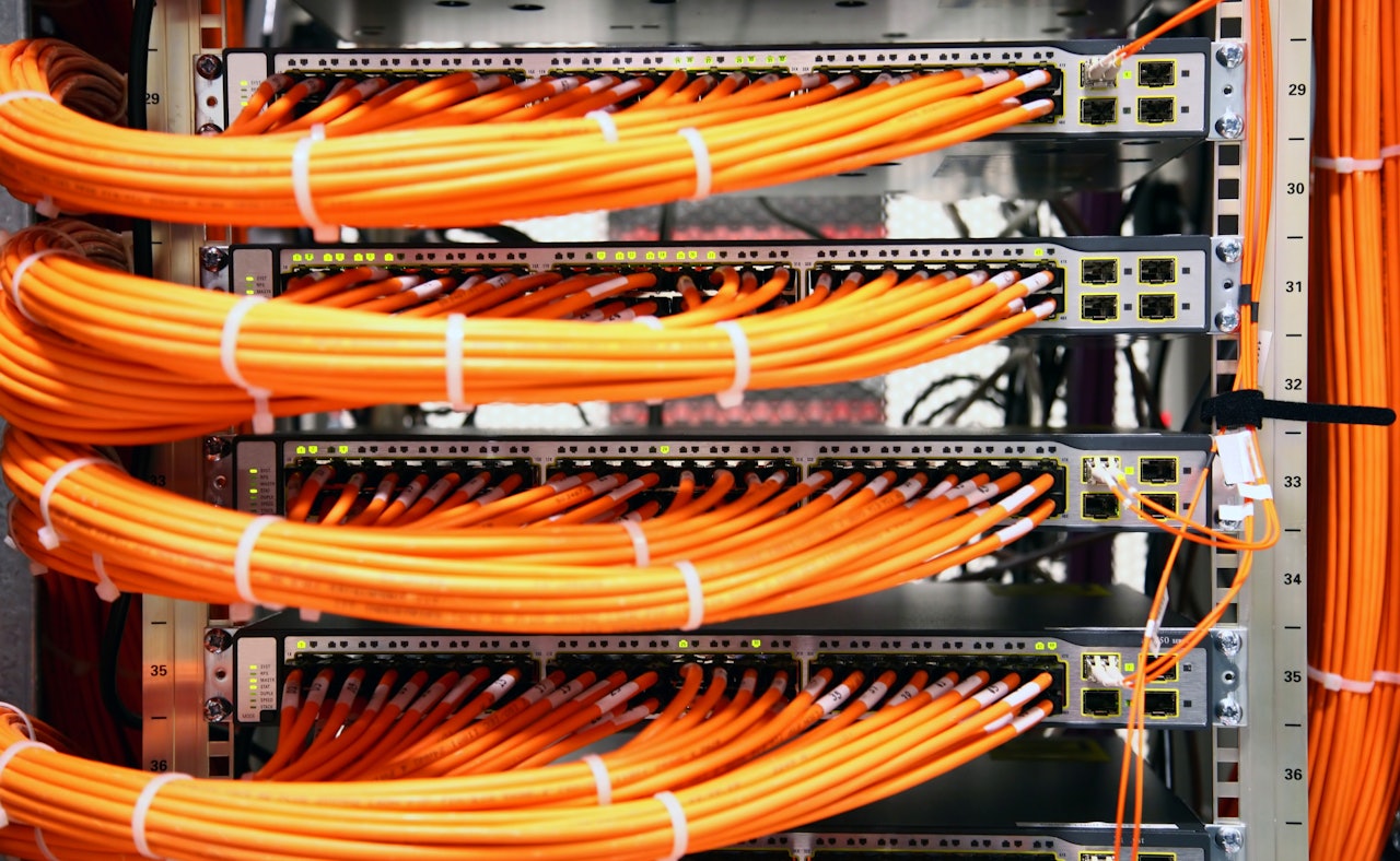 Orange network cables switches