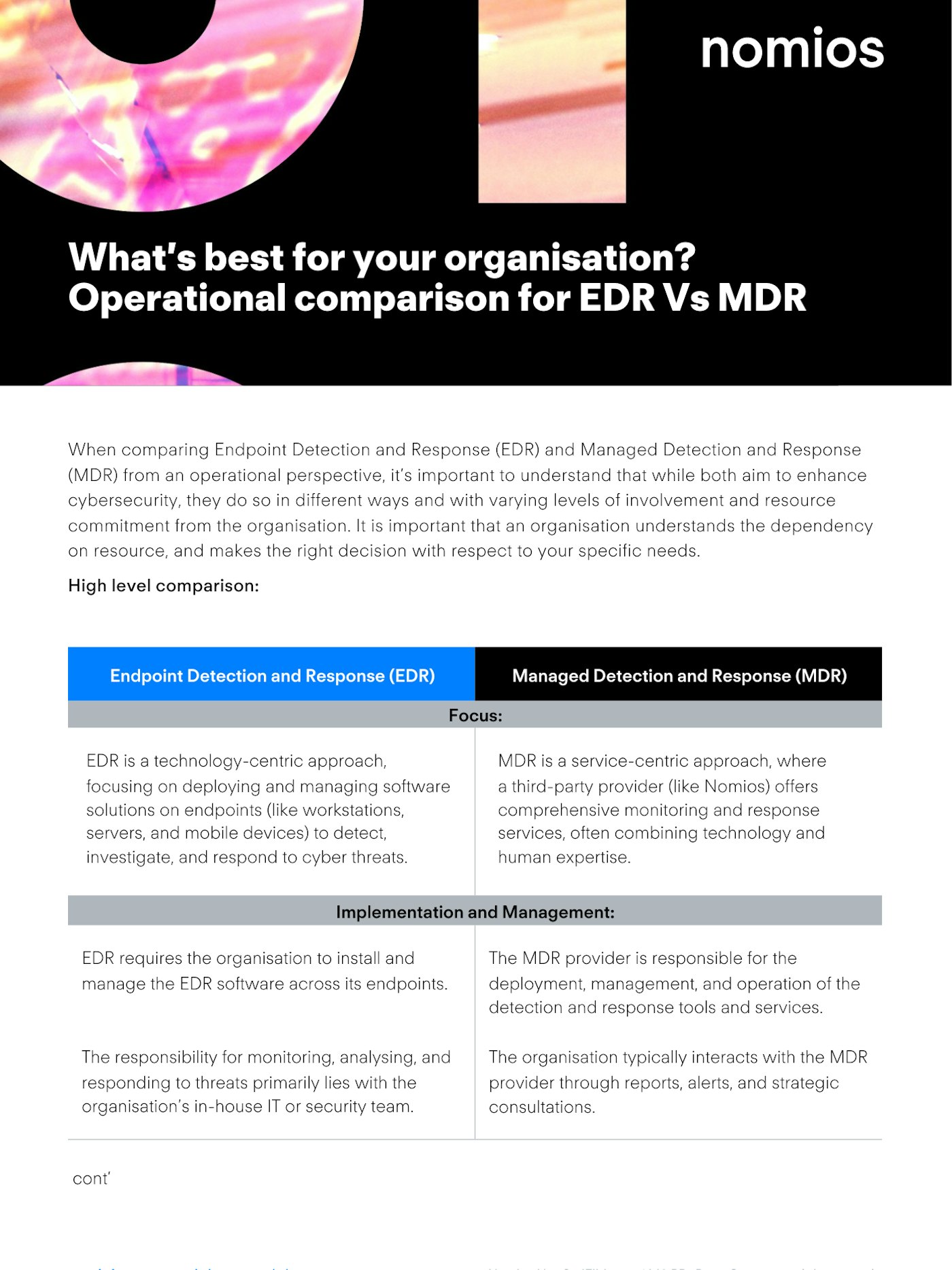 Whats best for your organisation Operational comparison for EDR Vs MDR Download Image