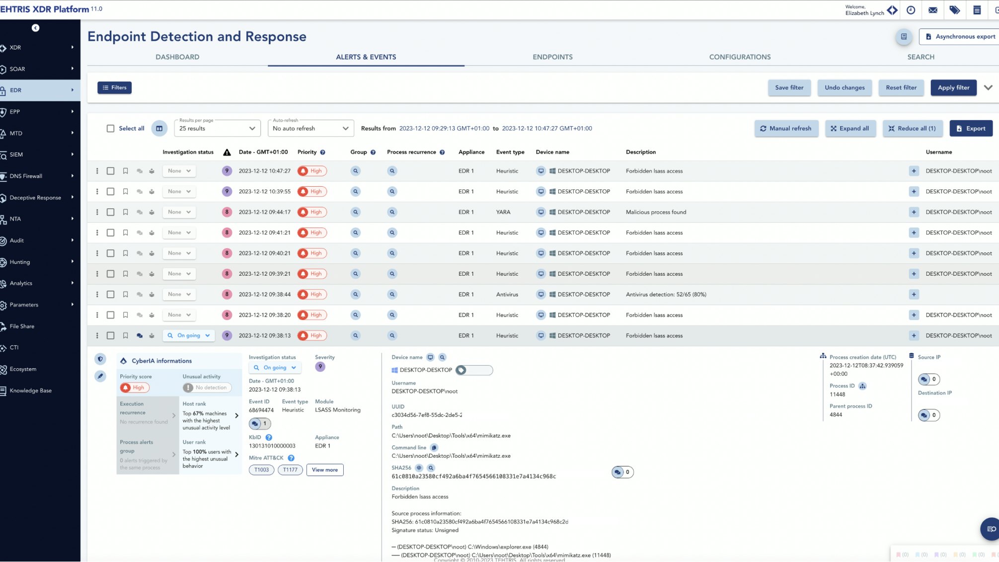 TEHTRIS EDR dashboard 2