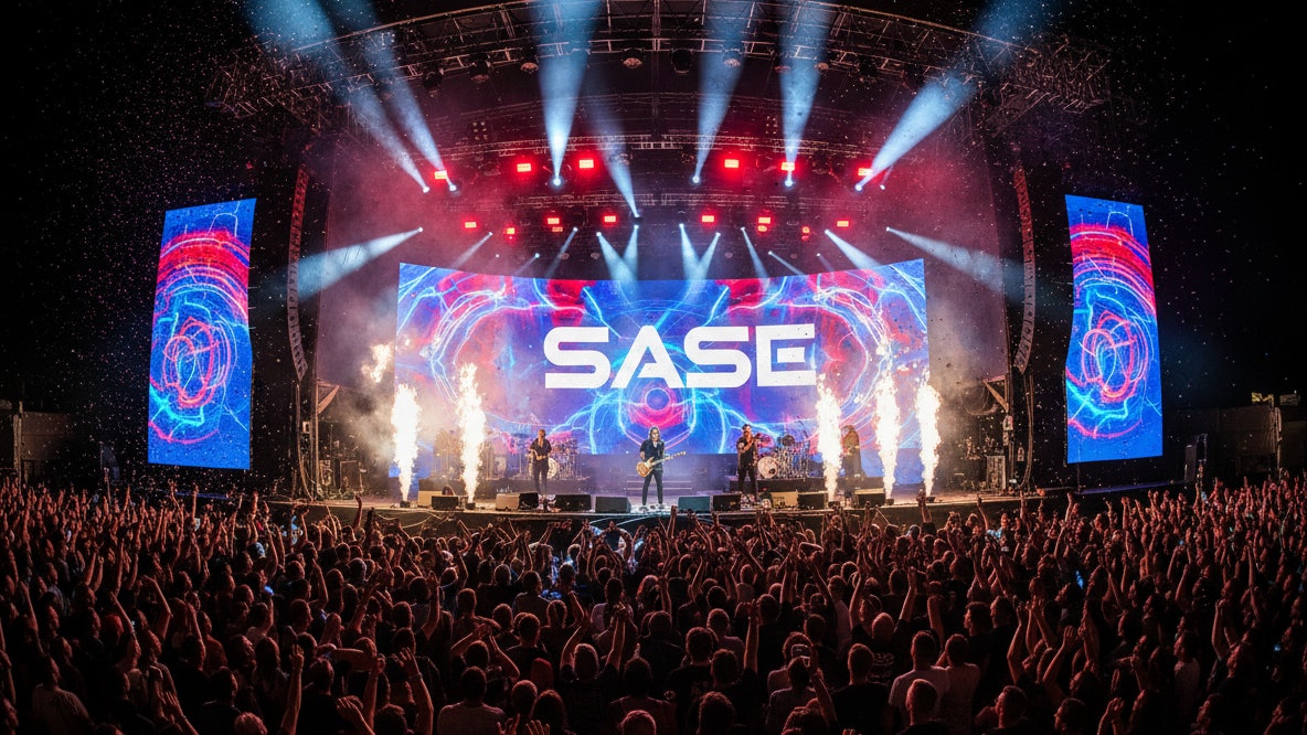 Firefly Gemini Flash Large stage for a rock concert with a raving crowd and lights smoke and a large LED 443531