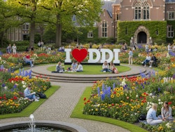 Firefly Gemini Flash a large sign with life size white letters I love DDI with a red heart in a campus 655895