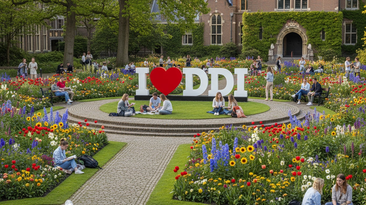 Firefly Gemini Flash a large sign with life size white letters I love DDI with a red heart in a campus 655895