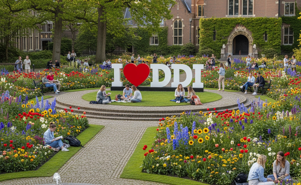 Firefly Gemini Flash a large sign with life size white letters I love DDI with a red heart in a campus 655895