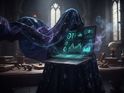 Firefly Gemini Flash an image of a laptop with a business application on the screen surrounded by a cloak 284858