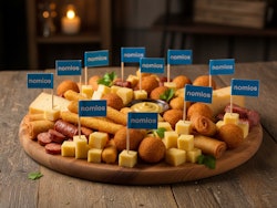 Firefly Gemini Flash Bittergarnituur schaal met snacks kaas en kleine blauwe vlaggetjes in de snacks met 594841