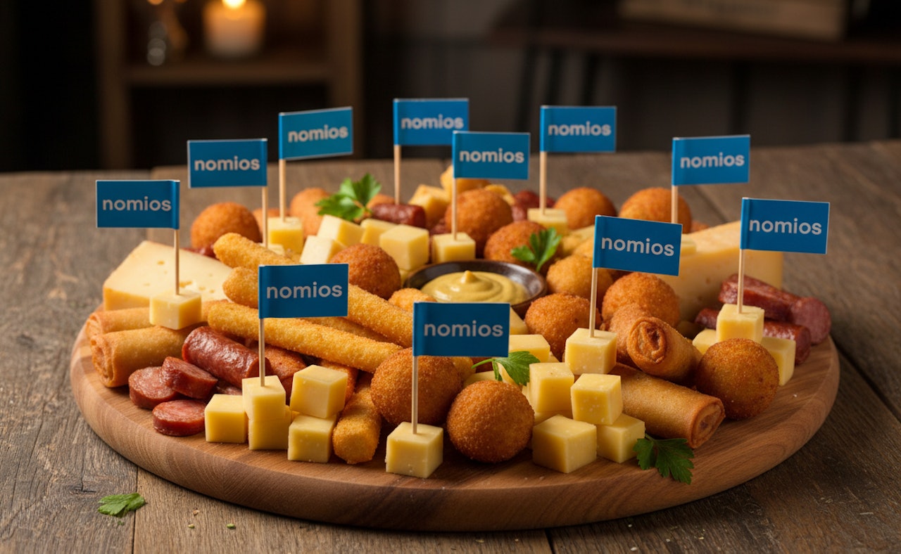 Firefly Gemini Flash Bittergarnituur schaal met snacks kaas en kleine blauwe vlaggetjes in de snacks met 594841