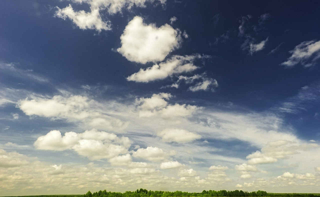 Blue sky green field
