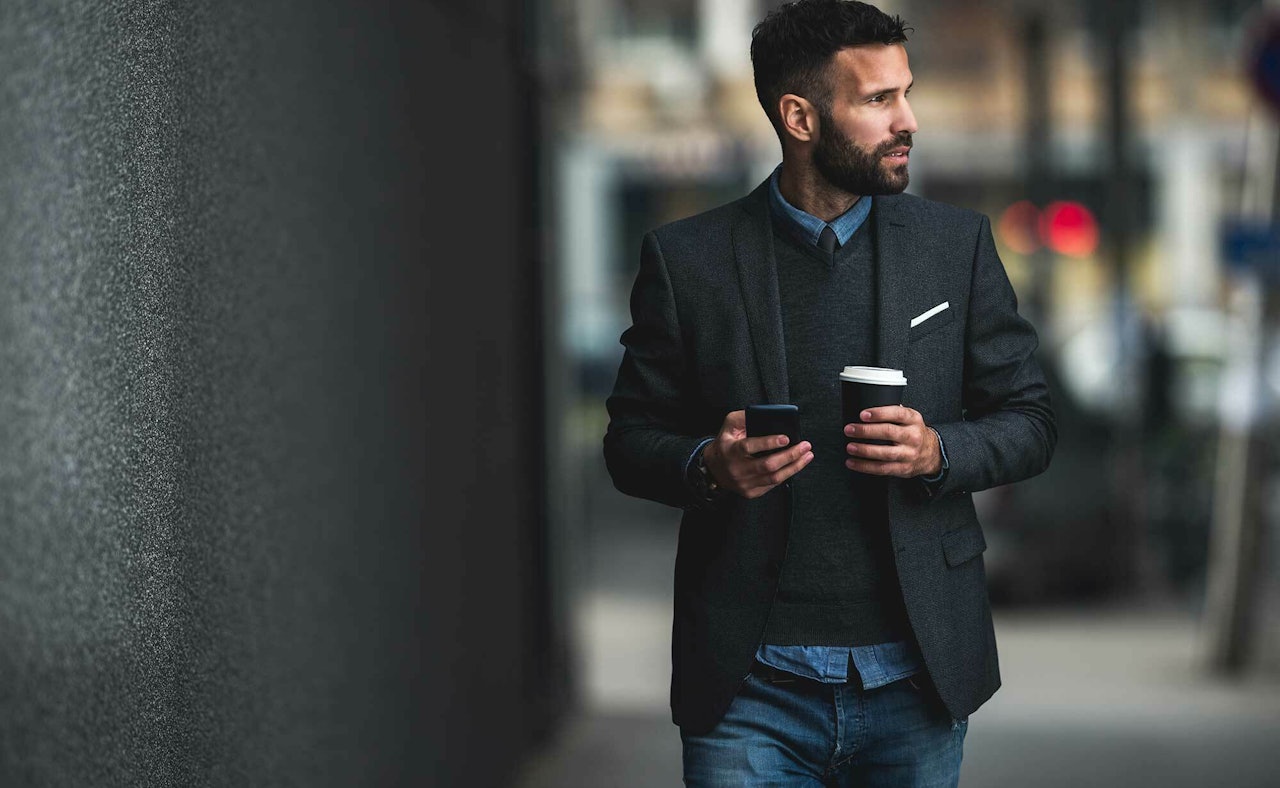Businessman coffee phone