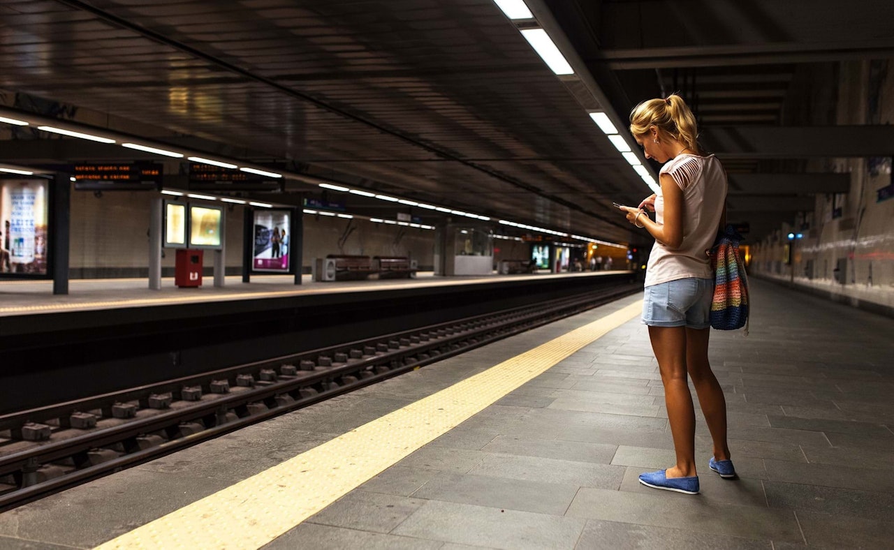 Girl train station platform