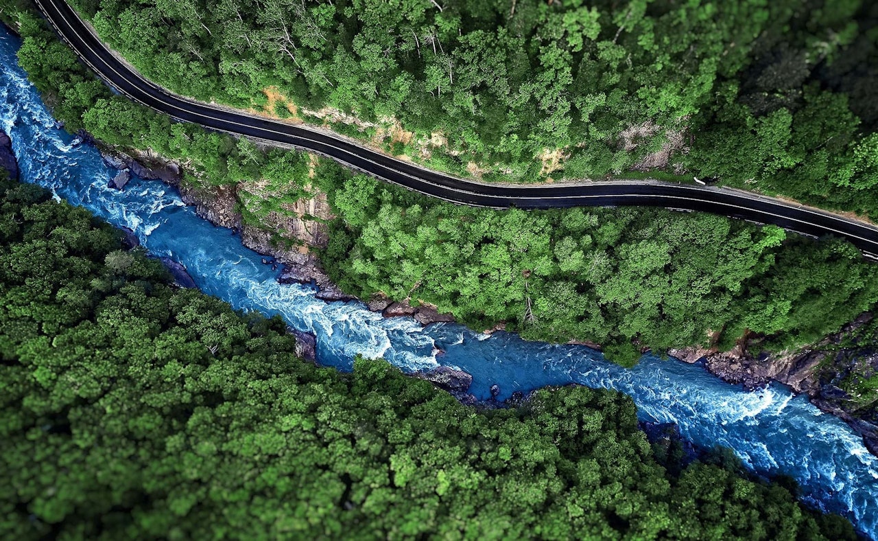 River and road helicopterview